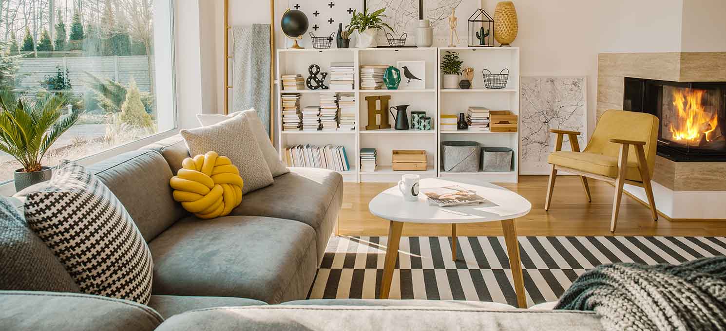 leefruimte met houtkachel